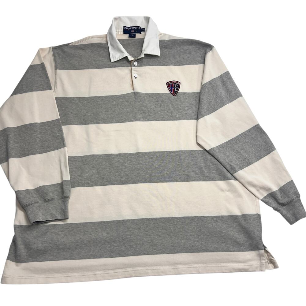 Vintage Polo Sport Ralph Lauren Pullover Sweatshirt XXL‎ Cotton Rugby Striped